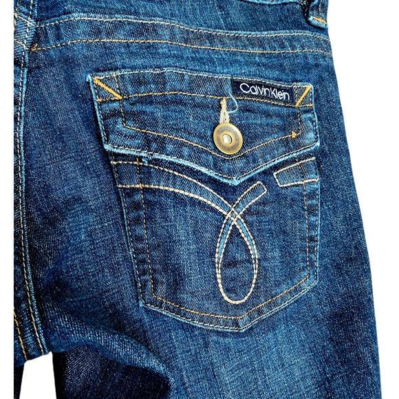 Calvin Klein Lean Bootcut Mid Rise Women's Denim Blue Jeans Mild Distressing 10 - Picture 6 of 10